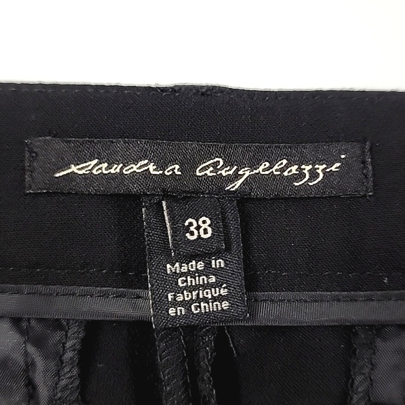 Sandra Angelozzi Women's Black Tapered Dress Pants Faux Leather Piping Size 38 - Picture 12 of 16